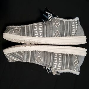Hey Dude Wendy Boho Strip Grey, White, & Brown Slip-On Shoes